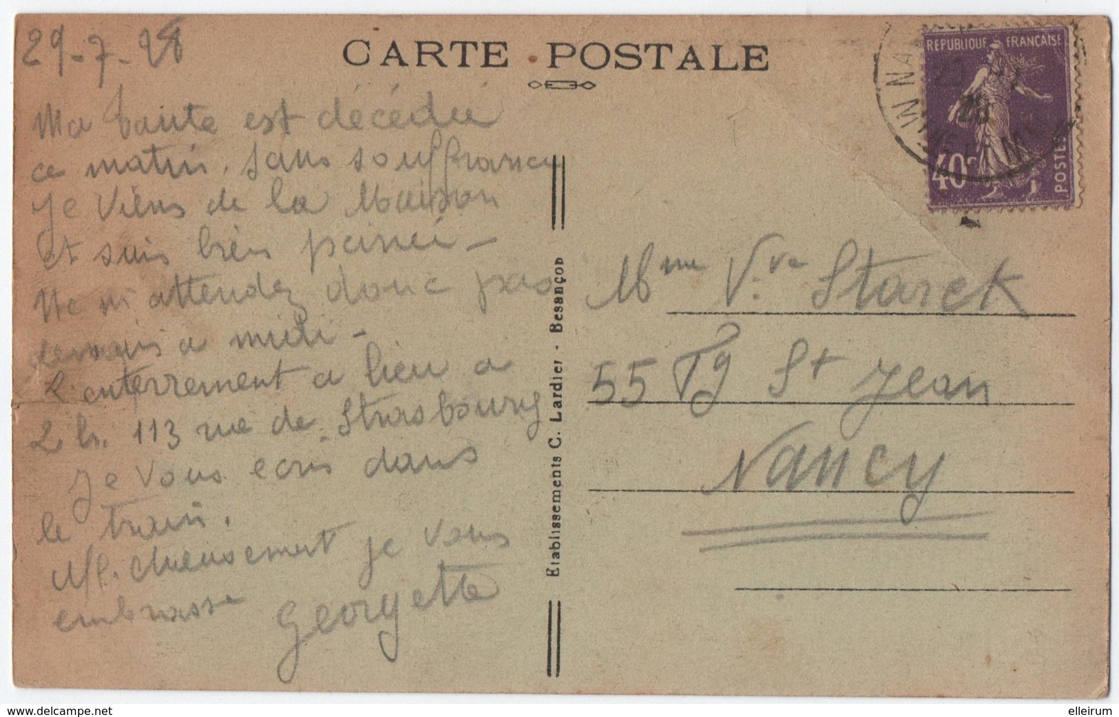 NANCY (54) RUE Du FAUBOURG SAINT-JEAN. 1928. - Altri & Non Classificati