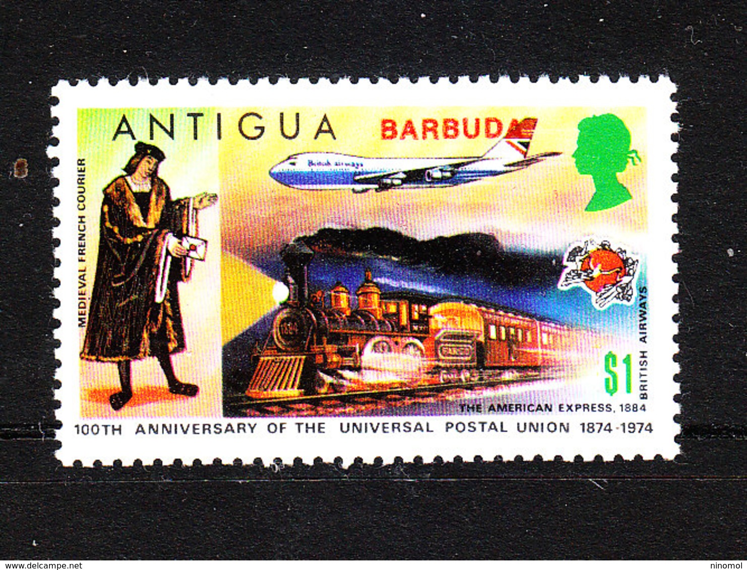Barbuda   - 1974.  Treno  E  Aereo; Postino Medioevale. Train And Airplane; Medieval Postman. MNH - Treni