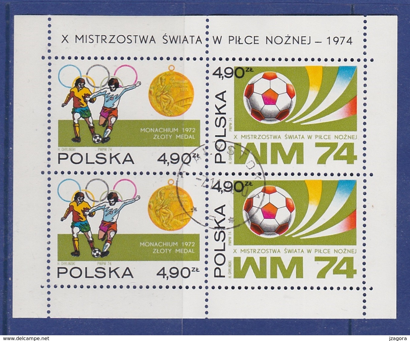 SOCCER FOOTBALL WORLD CHAMPIONSHIP MUNDIAL GERMANY 1974 POLAND POLEN POLOGNE SECOND PLACE Mi Bl. 59 Used With Gum - 1974 – West-Duitsland
