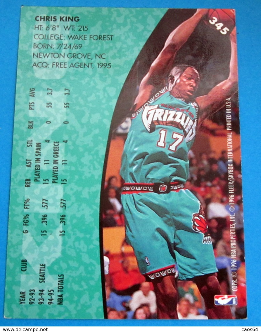 CHRIS KING  CARDS NBA FLEER 1996 N 345 GRIZZLIES - Altri & Non Classificati