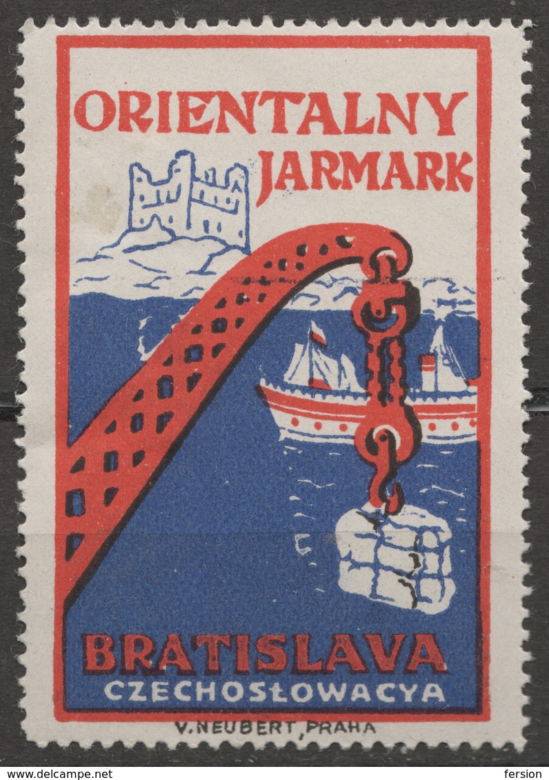 POLAND Crane Port Harbor Ship Danube Czechoslovakia Bratislava CASTLE Fortress Fair CINDERELLA LABEL VIGNETTE Orient - Labels