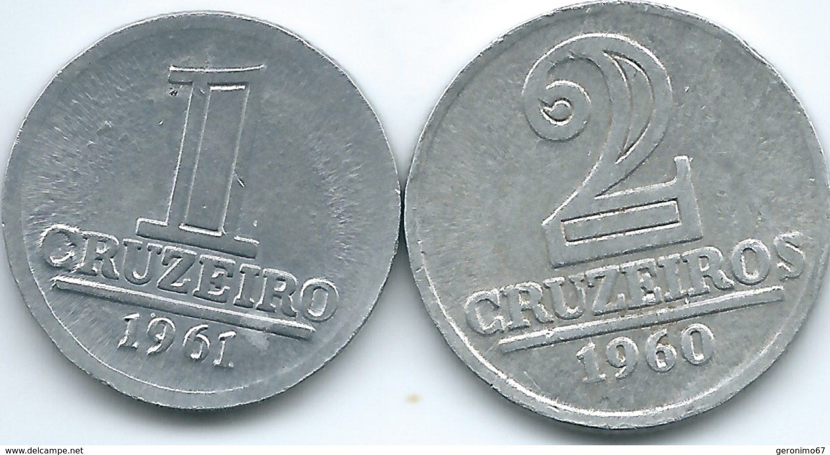 Brazil - Cruzeiro Antigo - 1 Cruzeiro - 1961 (KM570) & 1960 - 2 Cruzeiros (KM571) - Brazil