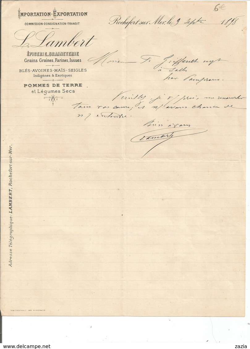 VPR.0054/ Rochefort - Charente-Maritime - Lambert - Epicerie - 1800 – 1899