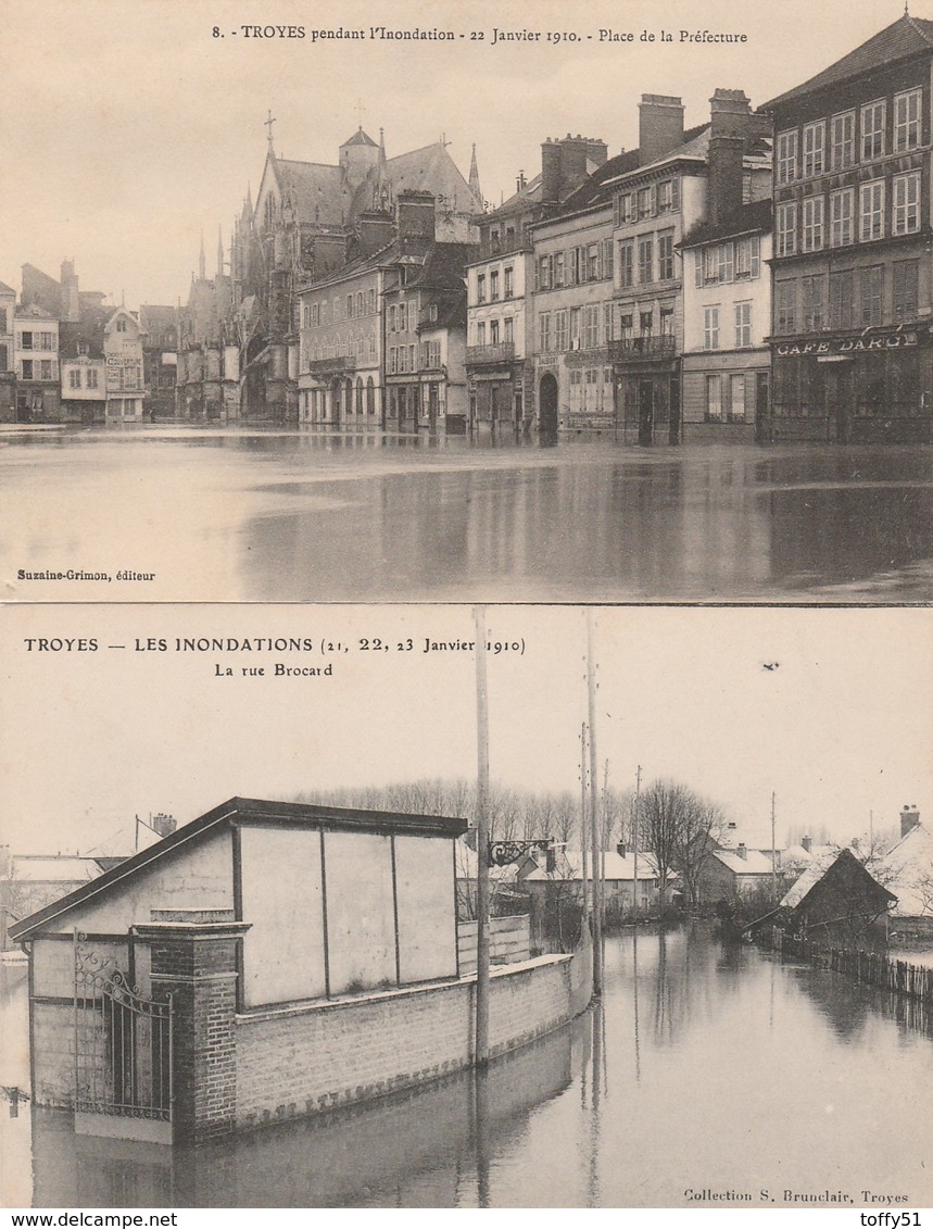 5 CPA:TROYES (10) INONDATIONS RUE BROCARD,CAFÉ DARC INNONDÉ,RUE GRANDE TANNERIE,LA VACHERIE,CHEMIN DES PONTS DE LA LOGE - Troyes