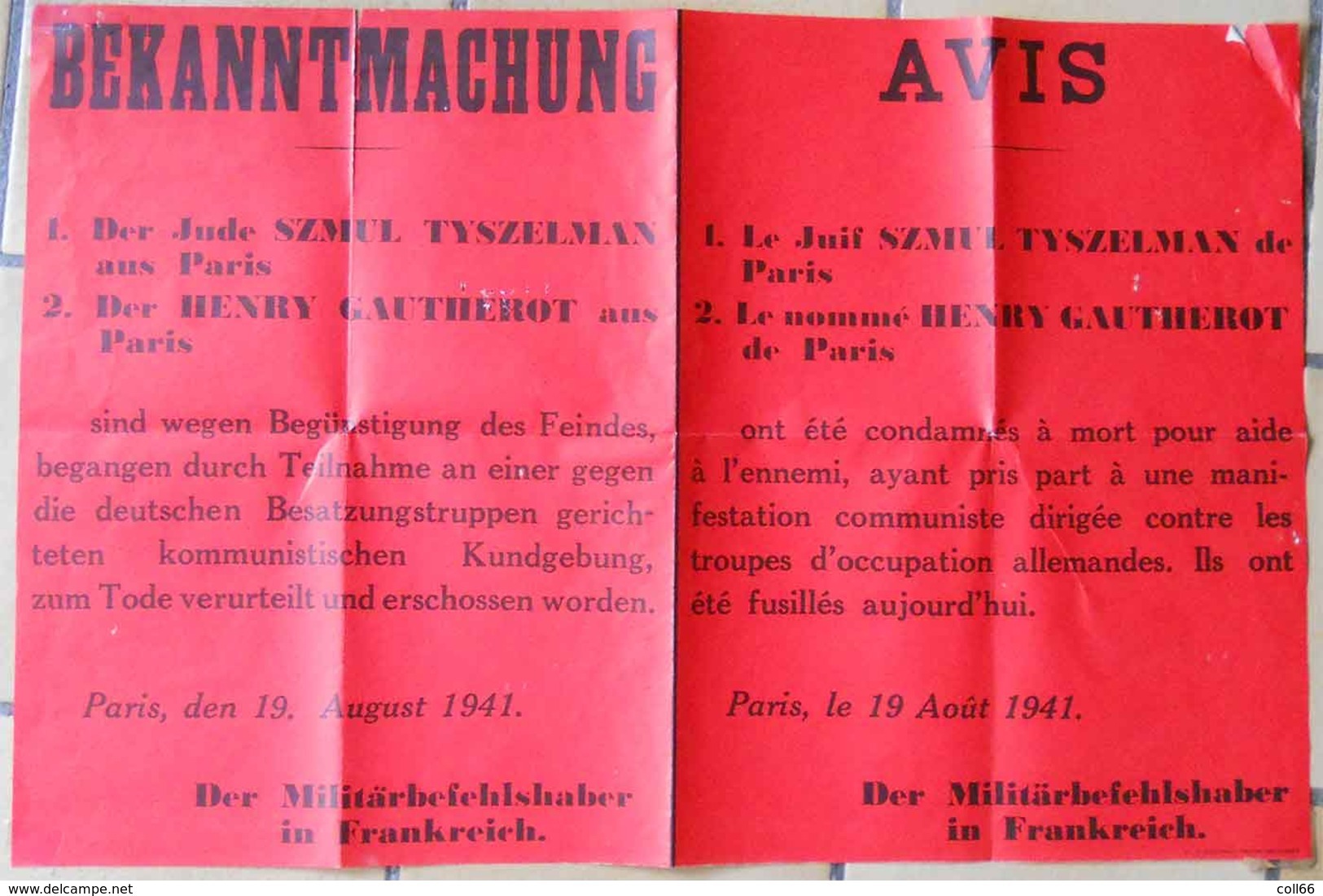 Ww2 Szmul Tyszelman & Gautherot Fusillés éditeur La RÉSISTANCE Reproduction Fac-similé - Weltkrieg 1939-45