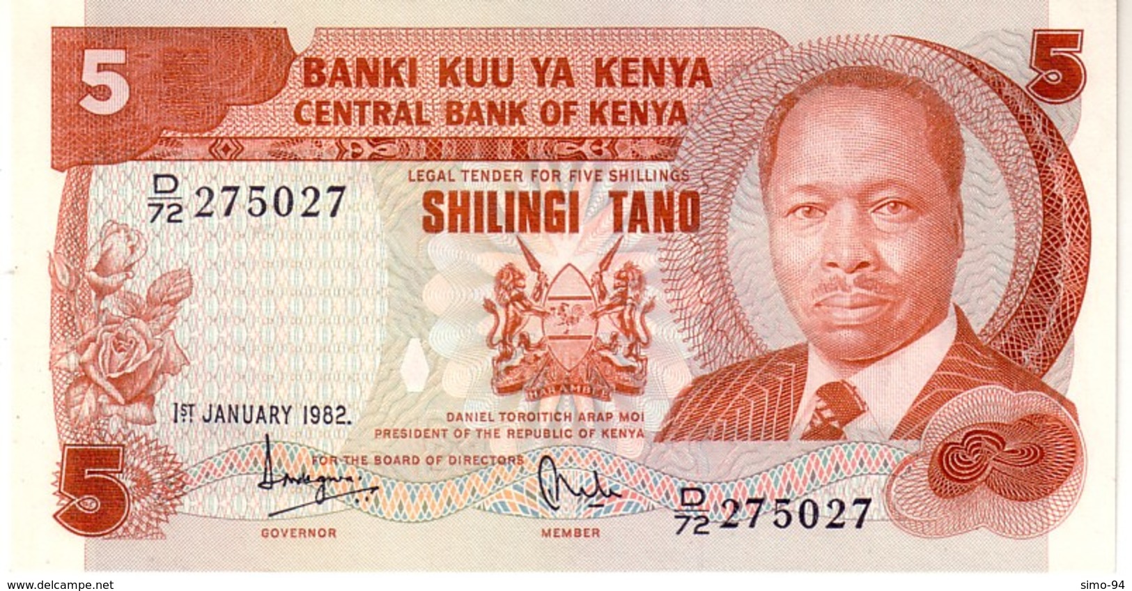 Kenya P.19  5 Shilings 1982 Unc - Kenia