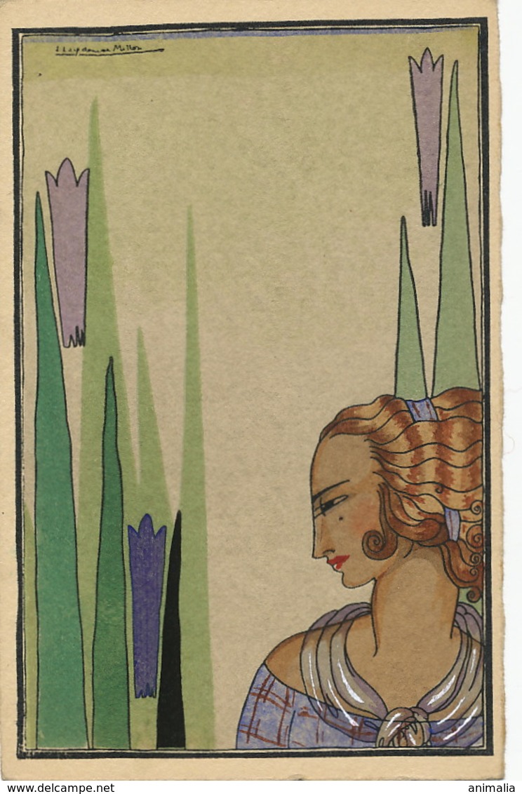 Art Deco Superbe Carte Denise Millon Femme Profil Grec - Autres & Non Classés