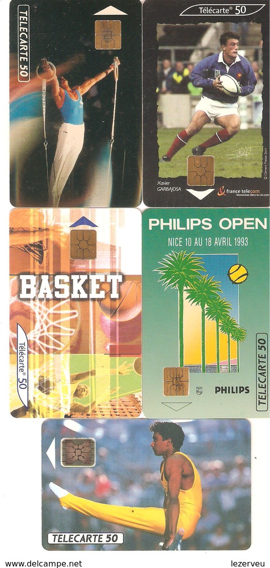 TELECARTES LOT DE 5 SPORTS GYMNASTIQUE BASKET TENNIS PHILIPS OPEN RUGBY GARBAJOSA - 1990