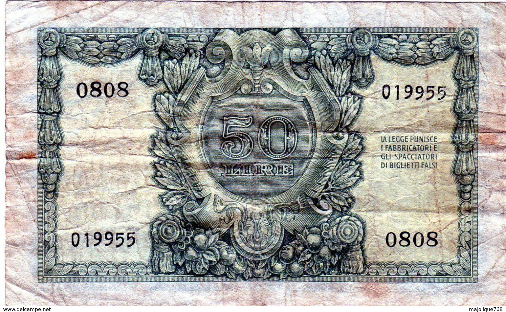 Billet De 50 Lire De La République Italienne Du 31 Décembre 1951 En T B - 50 Lire