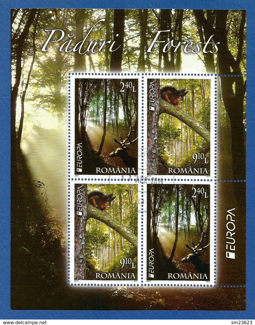 Rumänien / Romania  2011  Mi.Nr. Block 500 (6522/6523) , EUROPA CEPT - Der Wald - Gestempelt / Used / (o) - 2011