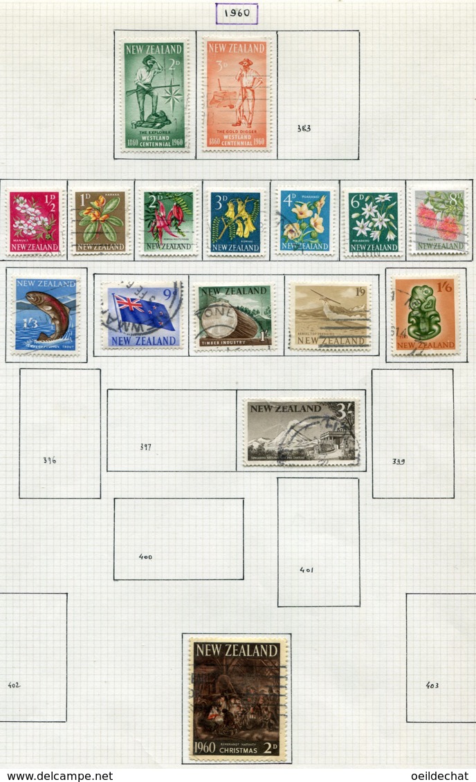 12239 NOUVELLE ZELANDE Collection Vendue Par Page N°368/9, 370, 371/2, 374, 375/6, 378, 379/80 °/ * 1958-60  B/TB - Collections, Lots & Series