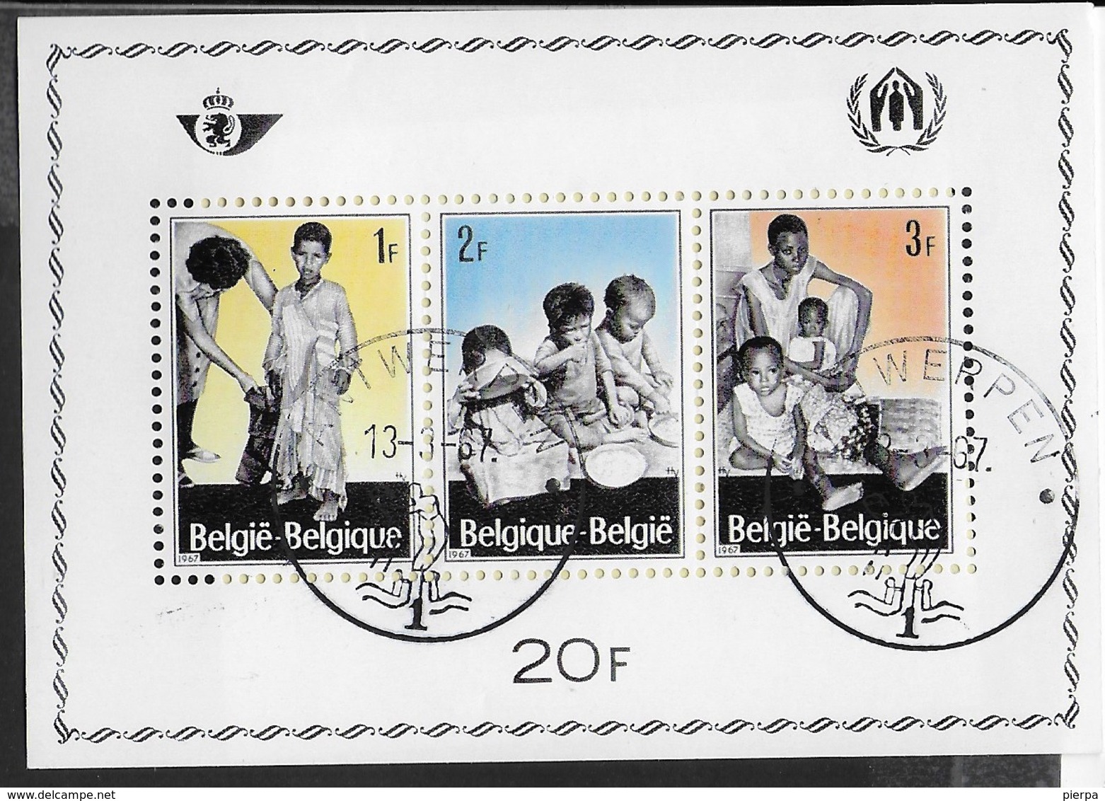 BELGIO - GIORNATA MONDIALE DEL RIFUGIATO - BLOCCO-FOGLIETTO  1967 (YVERT 43 - MICHEL 37) - USATO - Refugees