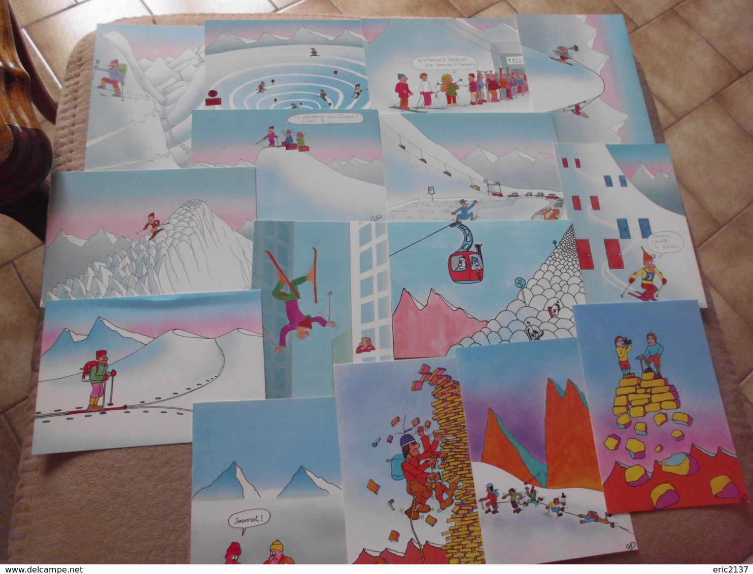 LOT DE 15 CARTES (1 Avec Pliure) VIERGES...ILLUSTRATIONS ...SKI..MONTAGNE ...DE GUY DELAUNAY ... - 5 - 99 Cartoline