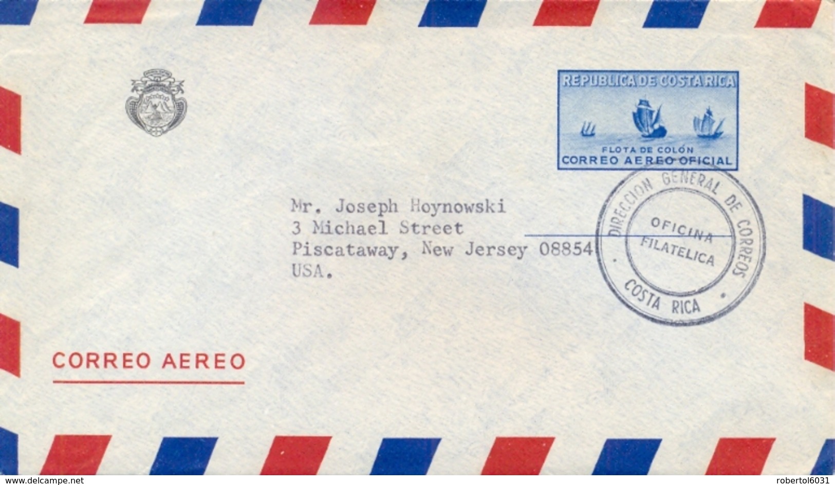 Costa Rica Postal Stationery Envelope Official Airmail Correo Aereo Oficial - Costa Rica