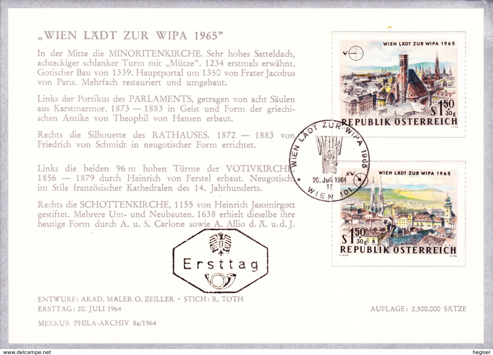 1964  WIPA 1965 (Vors.) FDC Karte (ANK 1194,1195, Mi 1164,1165) - FDC