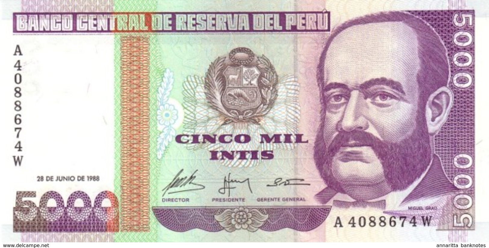 PÉROU 5000 INTIS 1988 P-137 NEUF  [PE137] - Peru