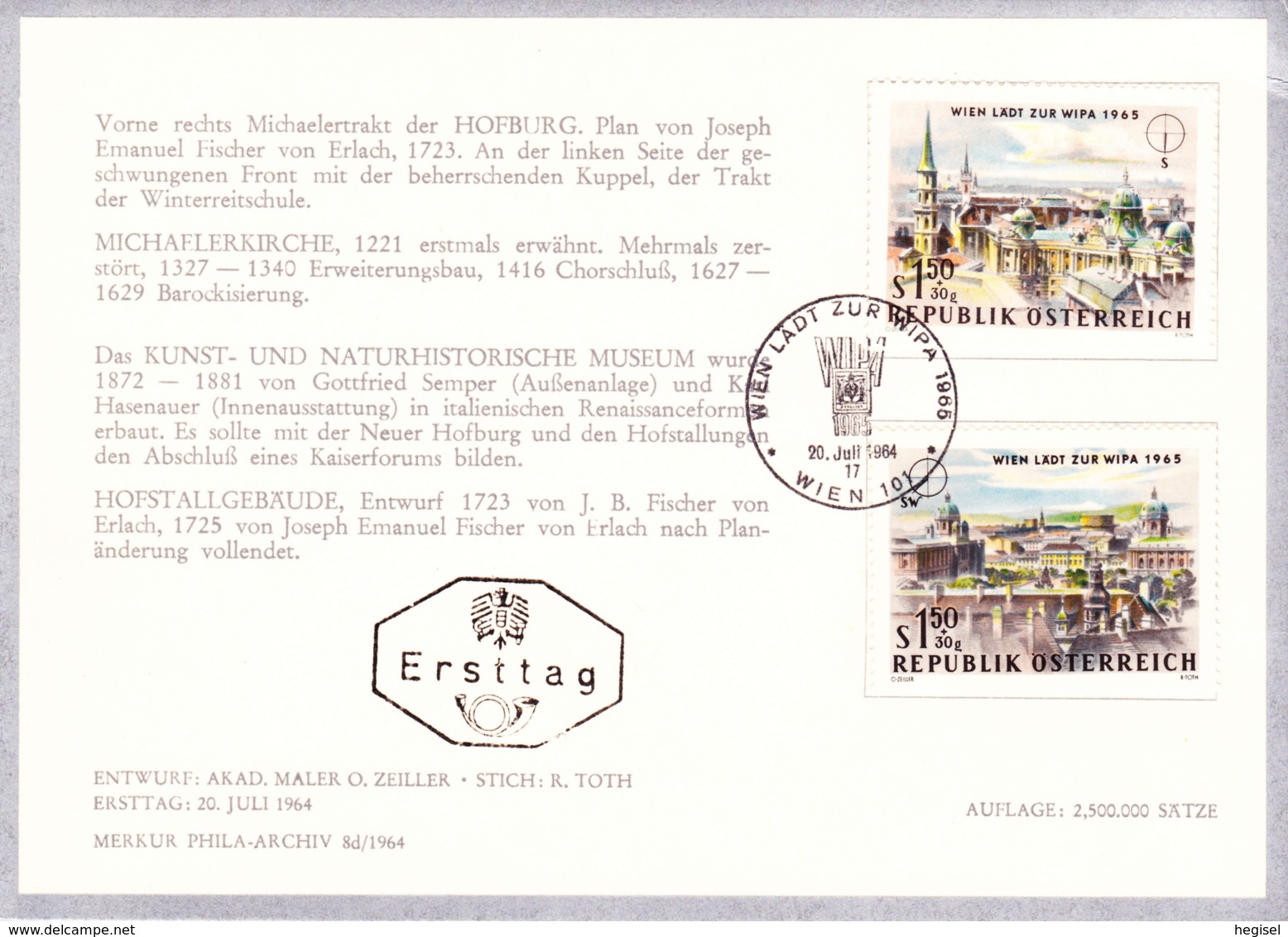 1964  WIPA 1965 (Vors.) FDC Karte (ANK 1200,1201, Mi 1170,1171) - FDC