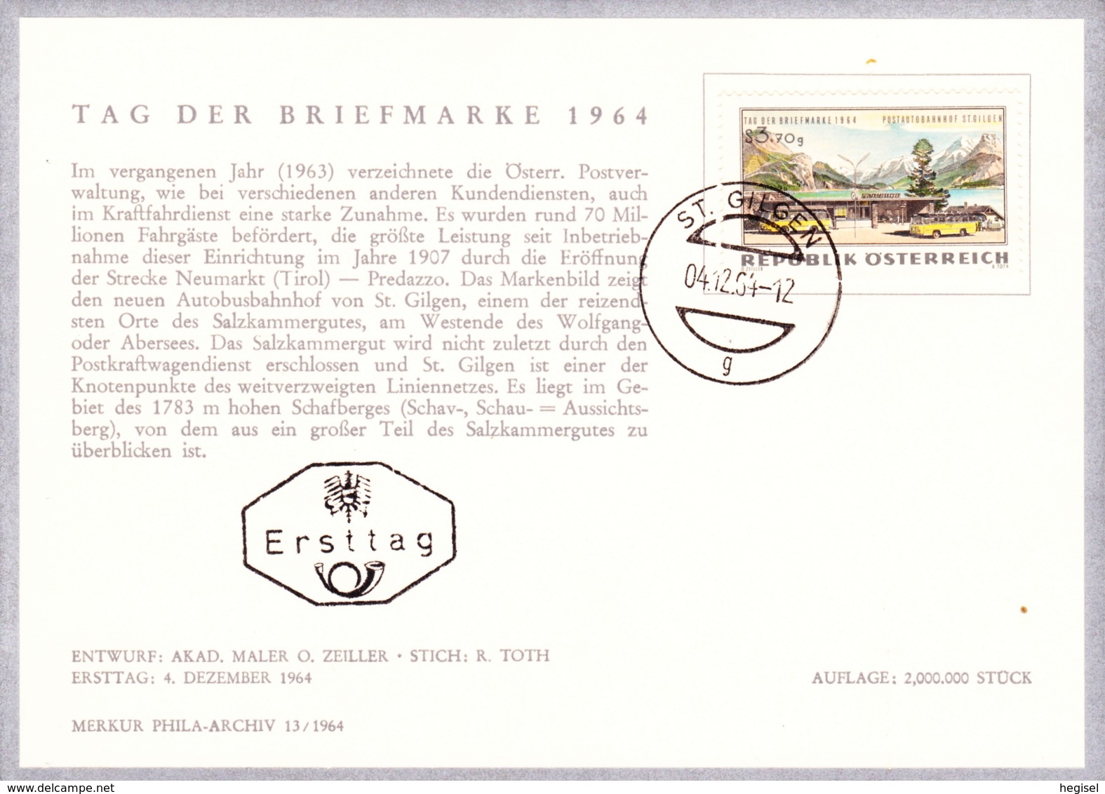 TdB 1964: St.Gilgen FDC Karte (ANK 1206, Mi 1176) - FDC