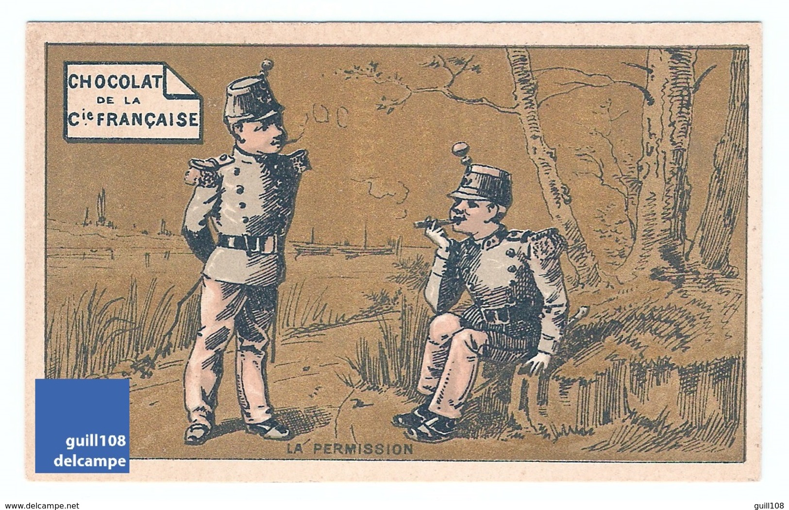 Jolie Chromo Dorée Permission Tabac Militaire Militaria Armée French Victorian Trade Card Army Military Soldier A28-3 - Sonstige & Ohne Zuordnung