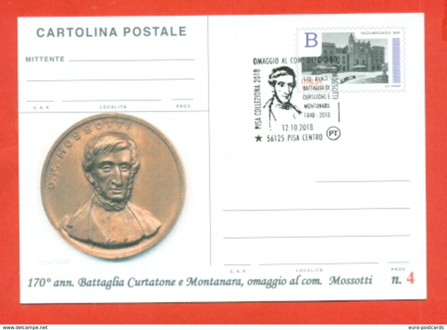 INTERI POSTALI-CARTOLINA POSTALE SOPRASTAMPA PRIVATA-MARCOFILIA-PISA-COM.MASSOTTI-MEDAGLIE-CURTATONE E MONTANARA - Altre Guerre