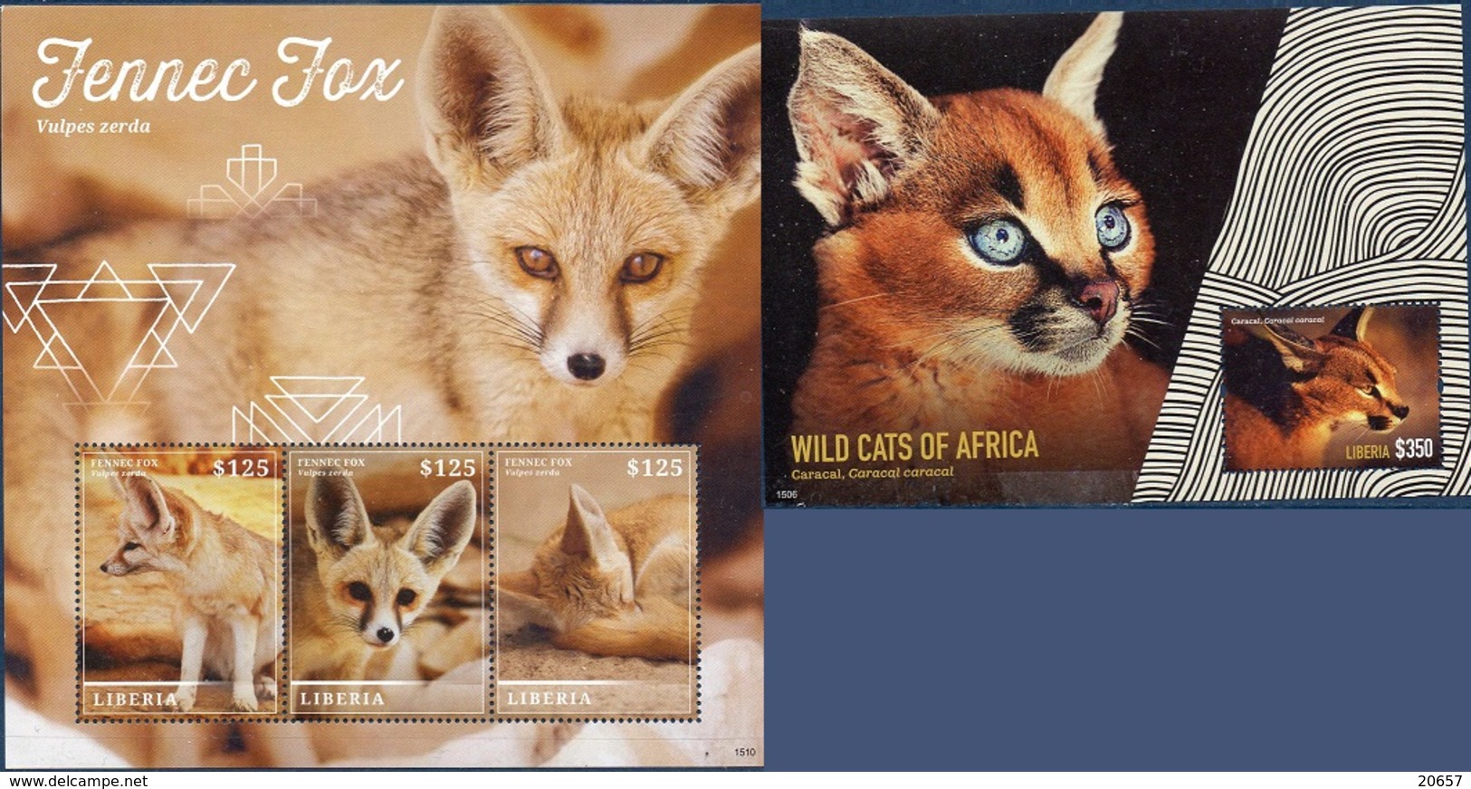 LIBERIA 5472/74 Et Bf 676A Fennec, Caracal - Big Cats (cats Of Prey)