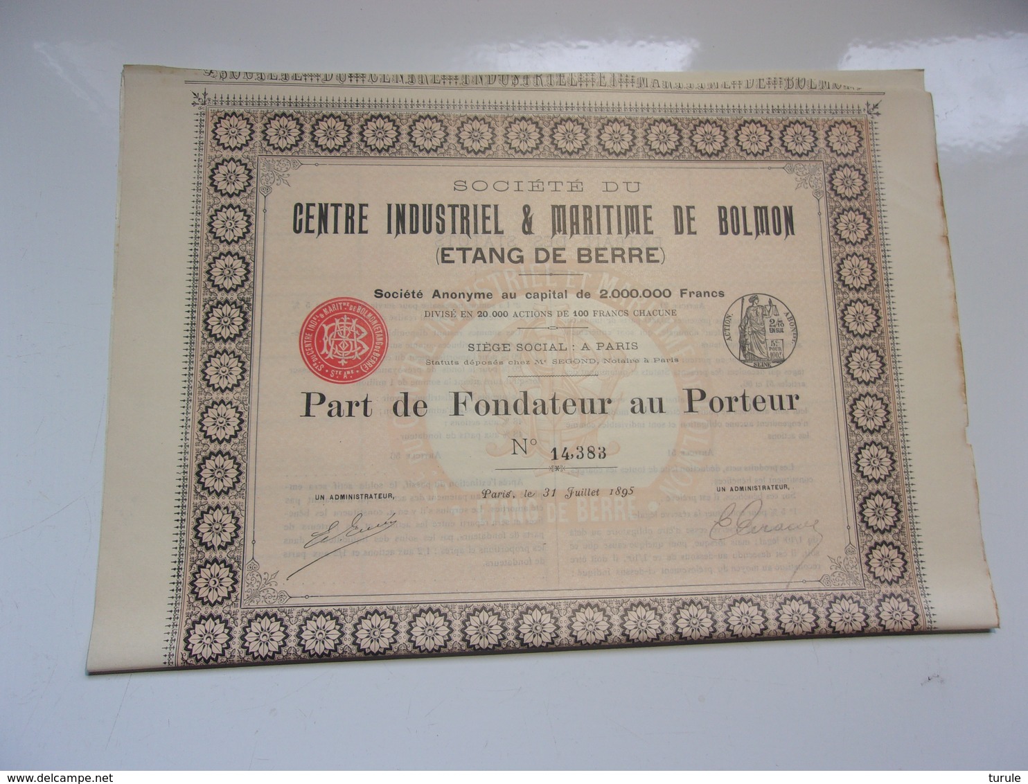 CENTRE INDUSTRIEL & MARITIME DE BOLMON (étang De Berre) 1895 - Autres & Non Classés