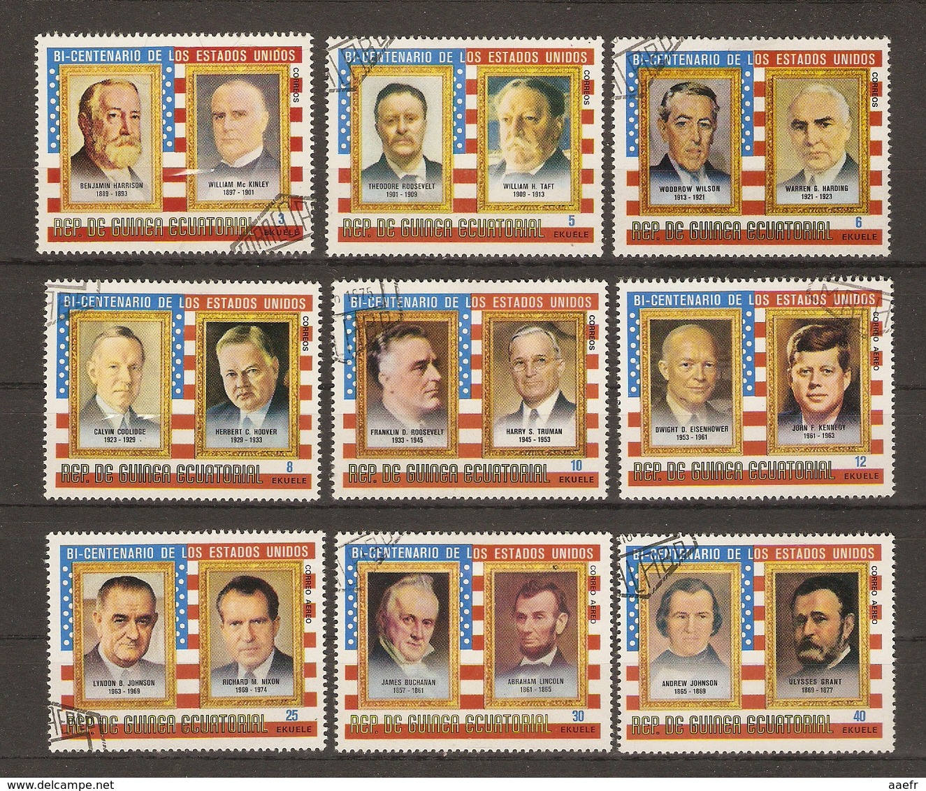 Guinée Equatoriale 1976 - Bicentenaire Des USA - Présidents Américains - Série Complète° Mi A599/A616 - Guinée Equatoriale