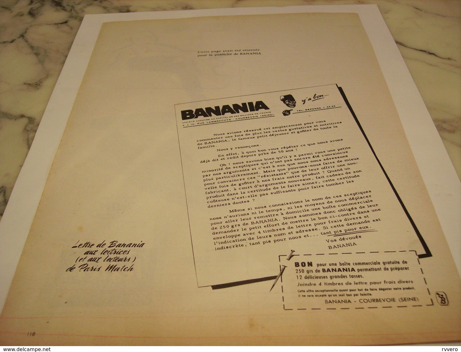 ANCIENNE PUBLICITE LETTRE DE  BANANIA  1958 - Affiches