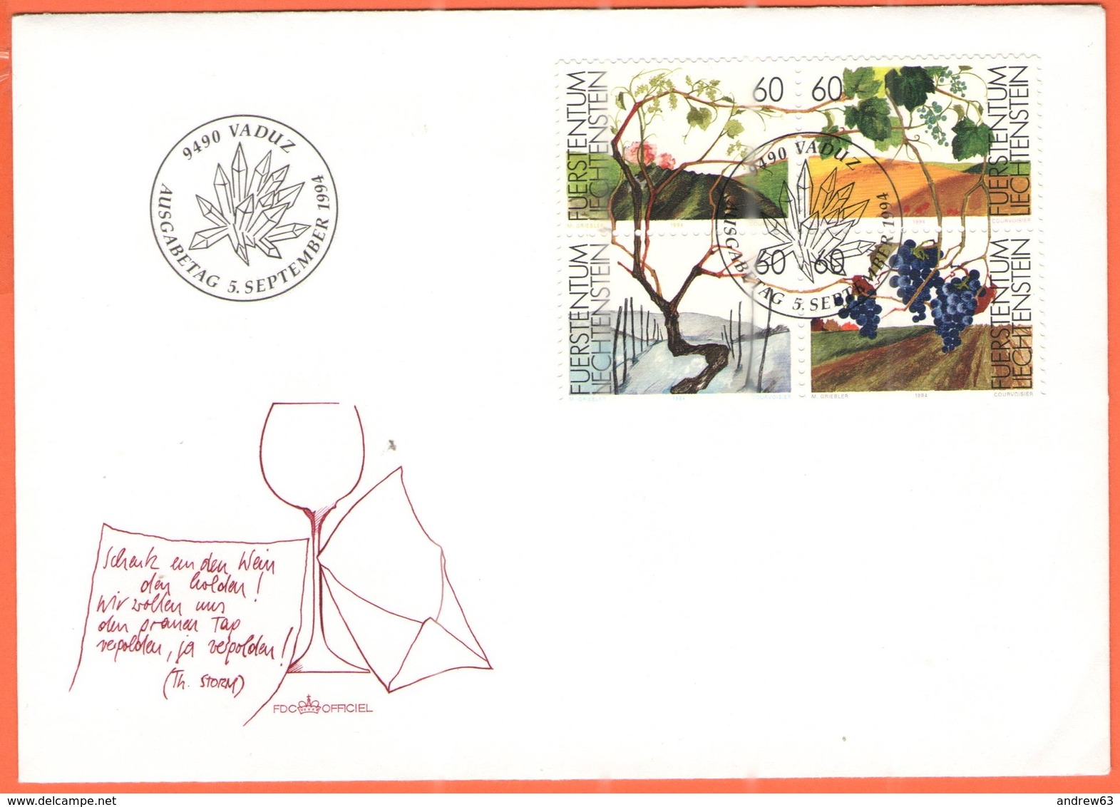 LIECHTENSTEIN - 1994 - Grape Vines In Four Seasons - Wein - FDC - FDC