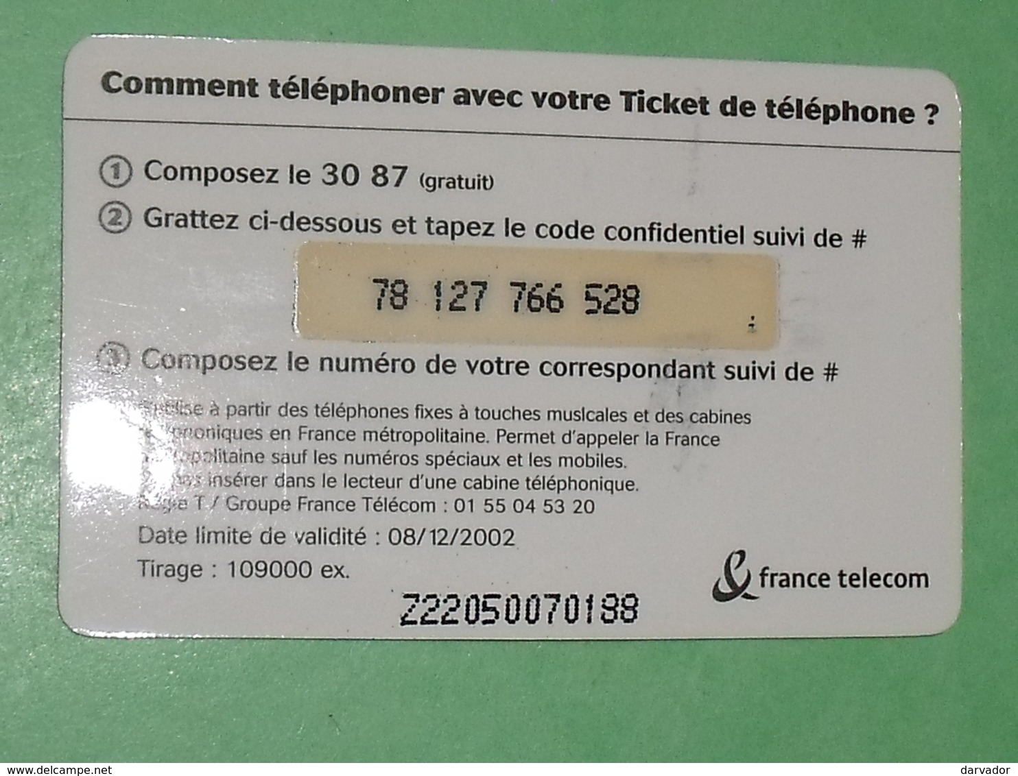 TLTL / FRANCE / Ticket France Télécom N° :G 116 Hello 2 " 15 Minutes Offertes" (en Carton)  TTB - Autres & Non Classés