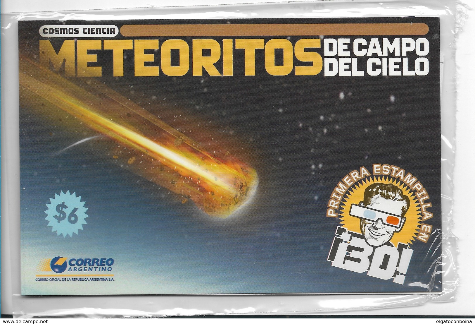 ARGENTINA 2007 METEORITE 3D STAMP, METEORITO, SPACE, ESPACE. SOUVENIR SHEET + GLASSES 3D MINT NH NEW - Nuevos