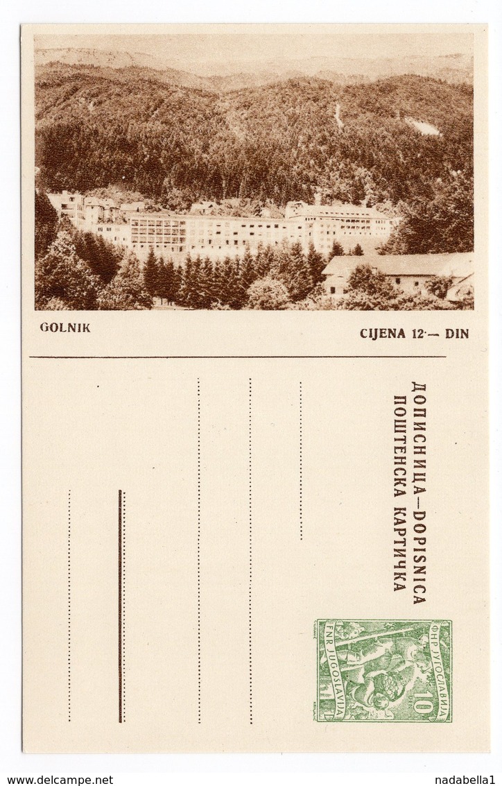 1956, YUGOSLAVIA, GOLNIK, SLOVENIA, 10 DINARA GREEN, ILLUSTRATED STATIONERY CARD, MINT - Postal Stationery