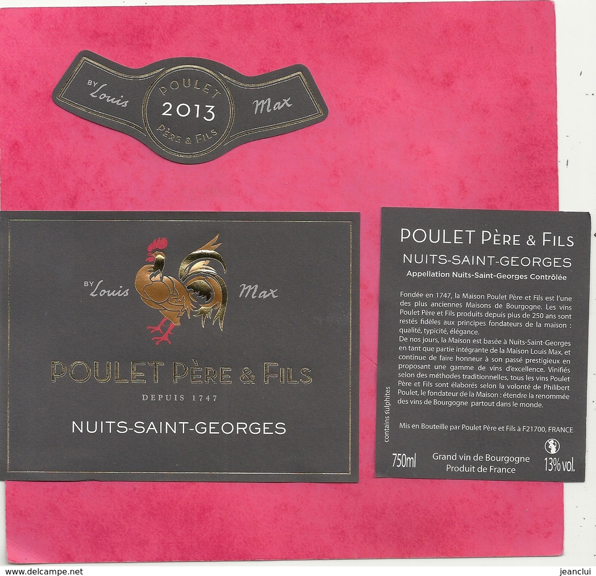 POULET PERE & FILS . NUITS-SAINT-GEORGES . ETIQUETAGE COMPLET DE 3 PIECES DE 2013 - Hähne