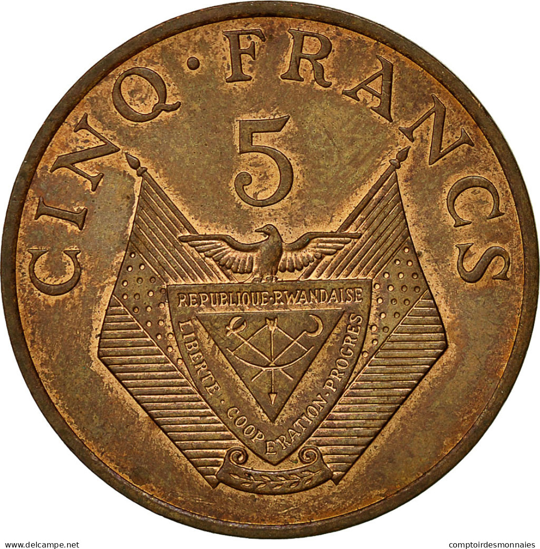 Monnaie, Rwanda, 5 Francs, 1977, British Royal Mint, TTB, Bronze, KM:13 - Rwanda