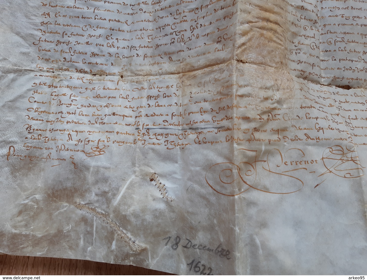 Grand Contrat De Mariage Sur Parchemin 1622 - Manuscrits