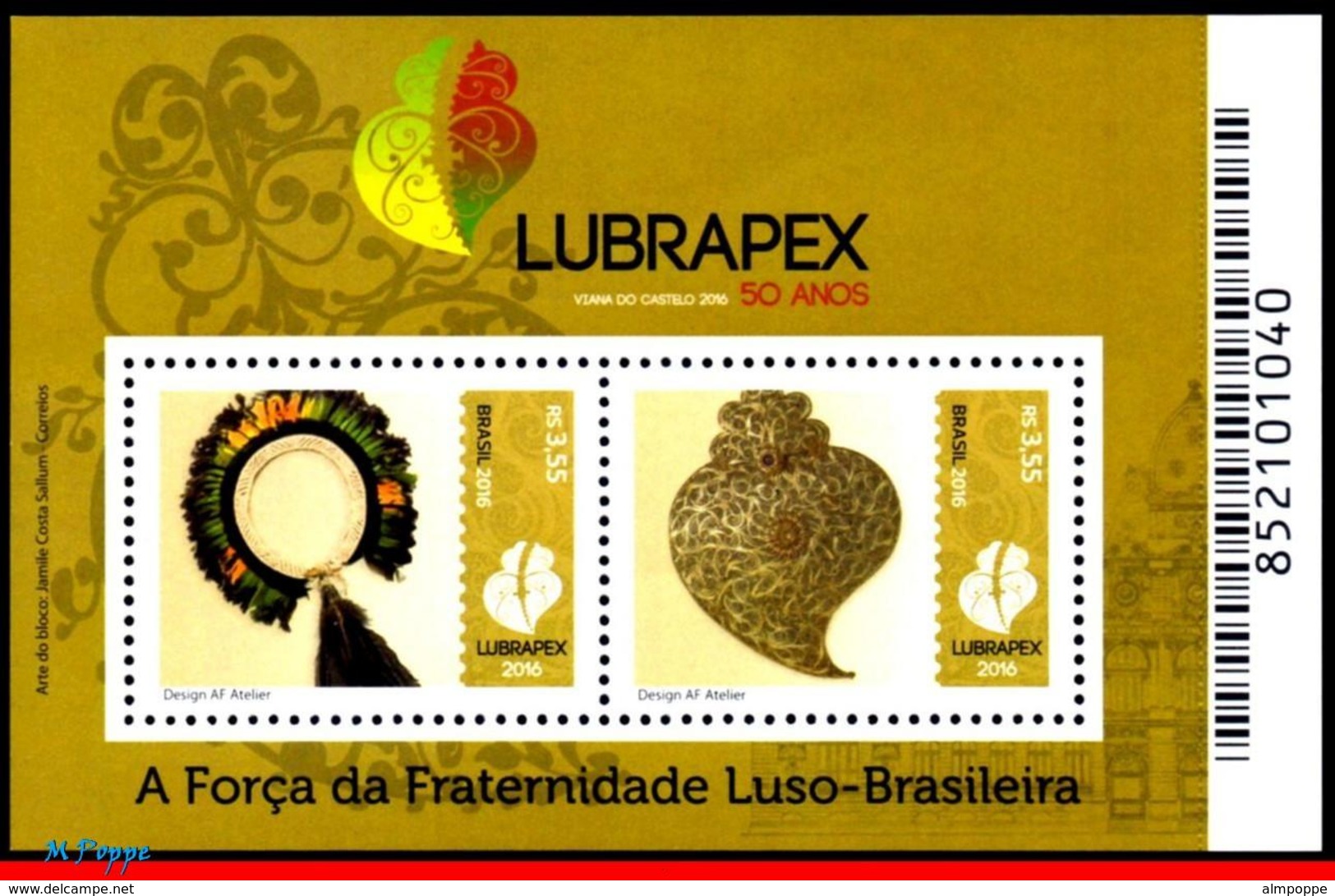 Ref. BR-V2016-05 BRAZIL 2016 PHILATELIC EXHIBITION, LUBRAPEX, LUSO-BRAZIAN, FRATERNITY, PORTUGAL, ART, MNH 2V - Neufs
