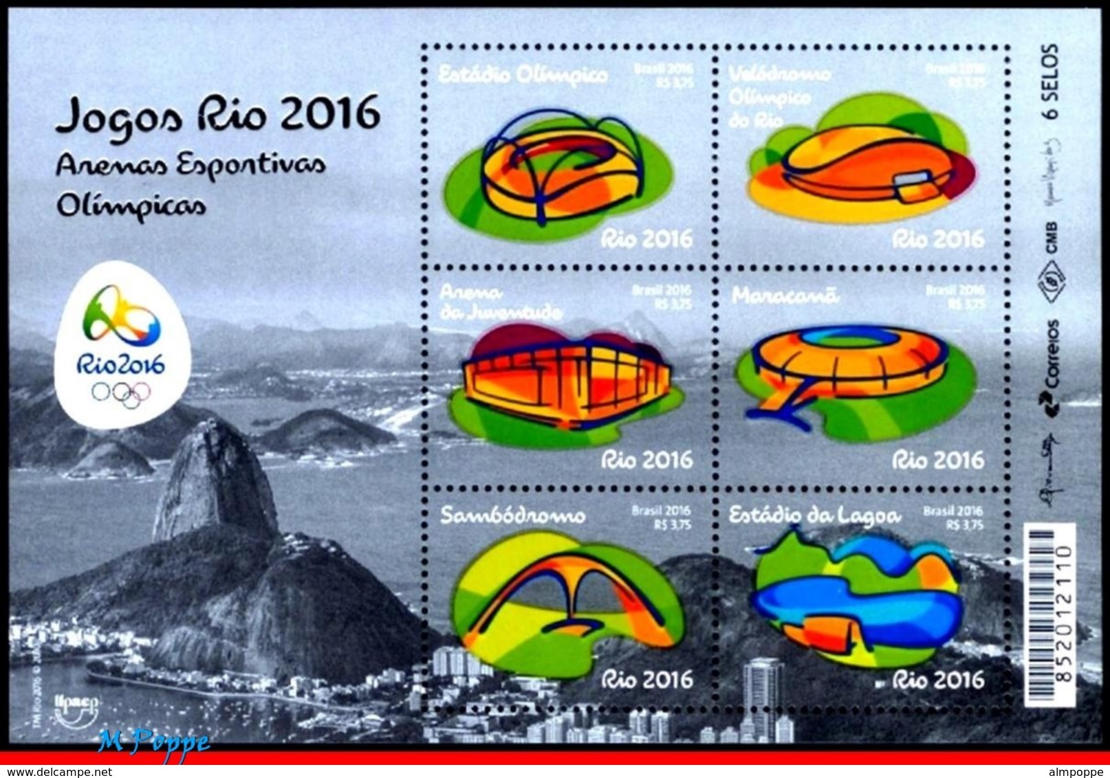 Ref. BR-V2016-13-3 BRAZIL 2016 SPORTS, OLYMPIC PARALYMPIC GAMES,, RIO 2016, ARENAS, UPAEP, MINI SHEETS MNH 12V - Ungebraucht