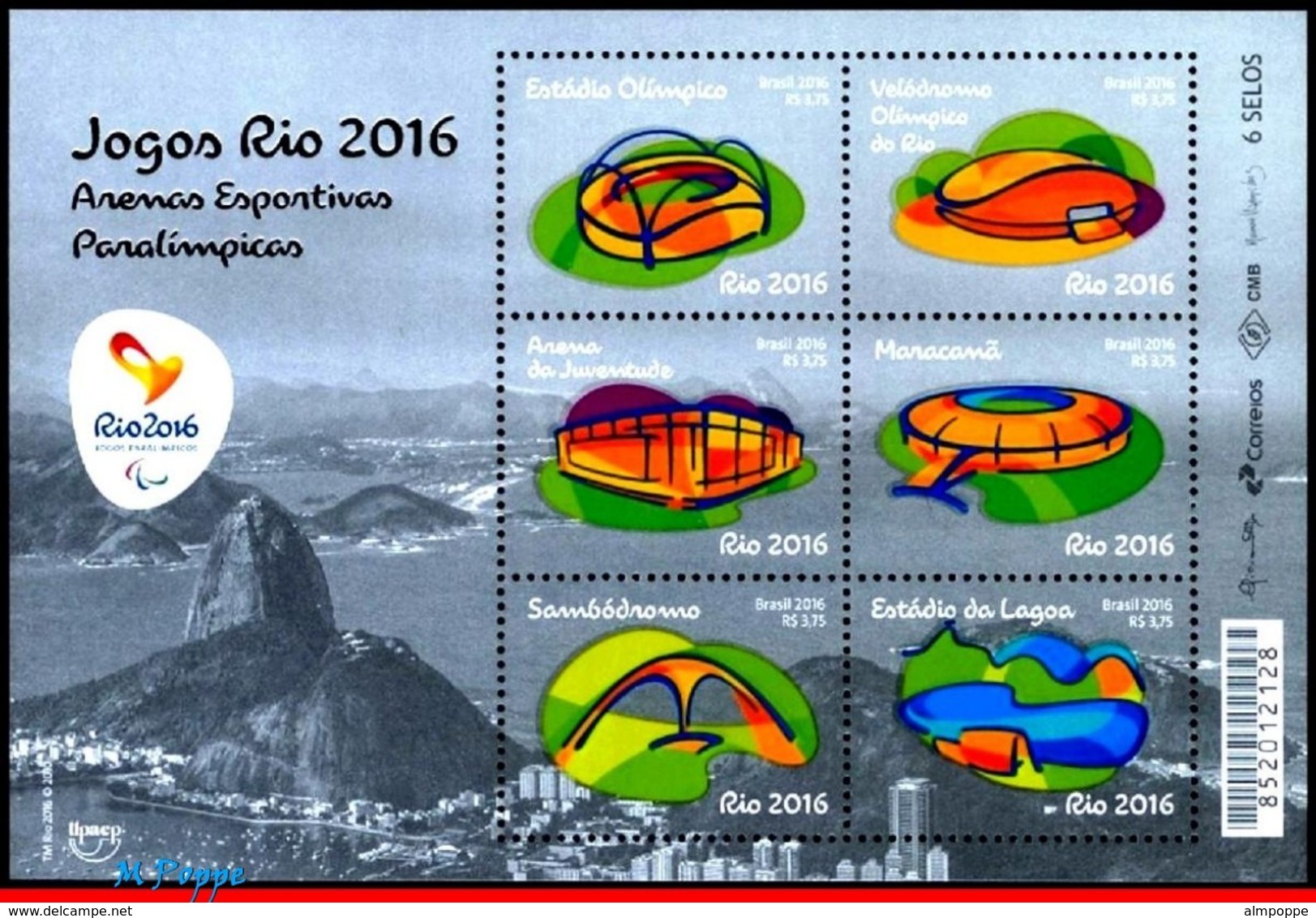 Ref. BR-V2016-13-3 BRAZIL 2016 SPORTS, OLYMPIC PARALYMPIC GAMES,, RIO 2016, ARENAS, UPAEP, MINI SHEETS MNH 12V - Nuevos