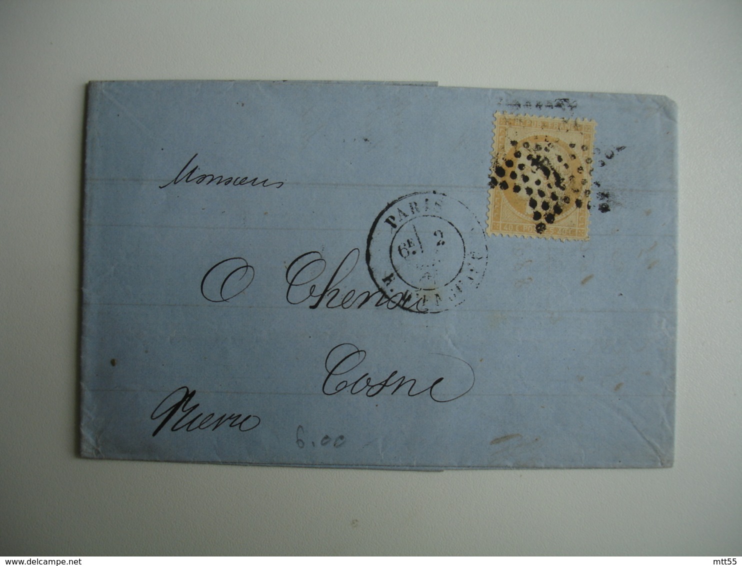 Paris Etoile 4 Sur Lettre Timbre Ceres 40 C Orange - 1849-1876: Période Classique