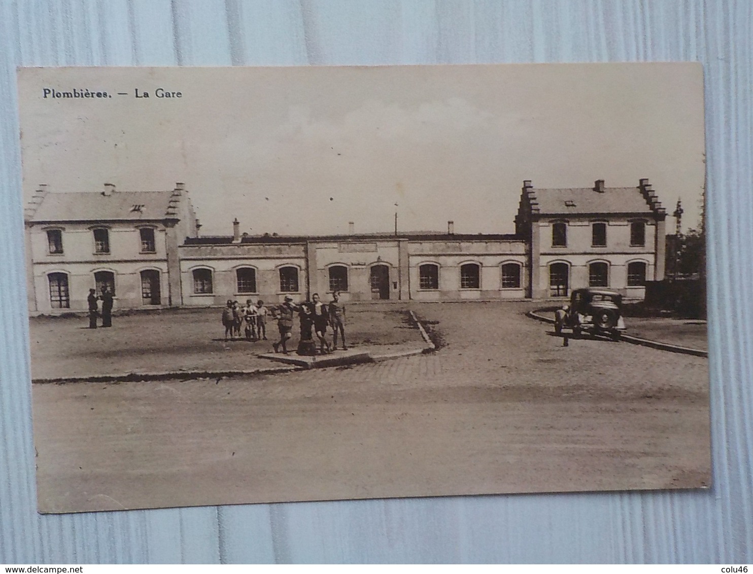 1937 CP Plombières La Gare Ancienne Automobile Garçons Qui Posent - Plombières