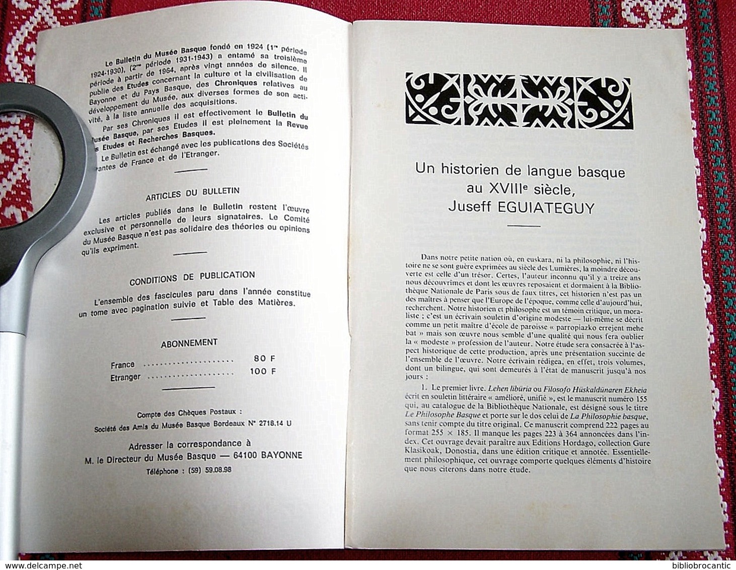 BULLETIN MUSEE BASQUE N°104(2tr/84) *HISTORIEN LANGUE BASQUE XVIII°Siècle <  J.EGUIATEGUY Par D. PEILLEN - Baskenland