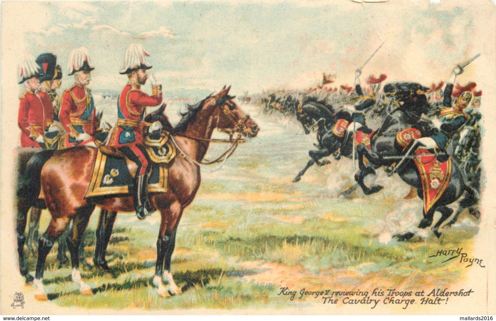 KING GEORGE V REVIEWING TROOPS AT ALDERSHOT - ARTIST SIGNED HARRY PAYNE #89103 - Other & Unclassified