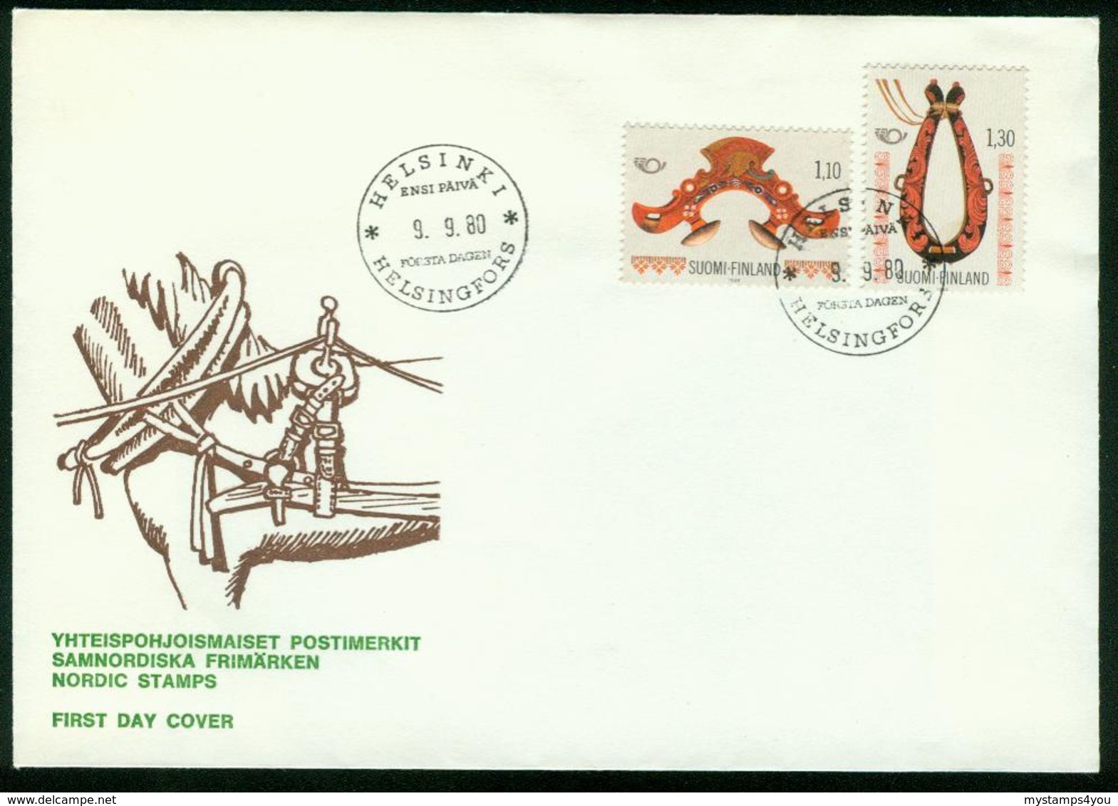 FD Finnland FDC 1980 | MiNr 871-872 | NORDEN, Handwerkskunst, Sielengeschirr, Kummetgeschirr - FDC