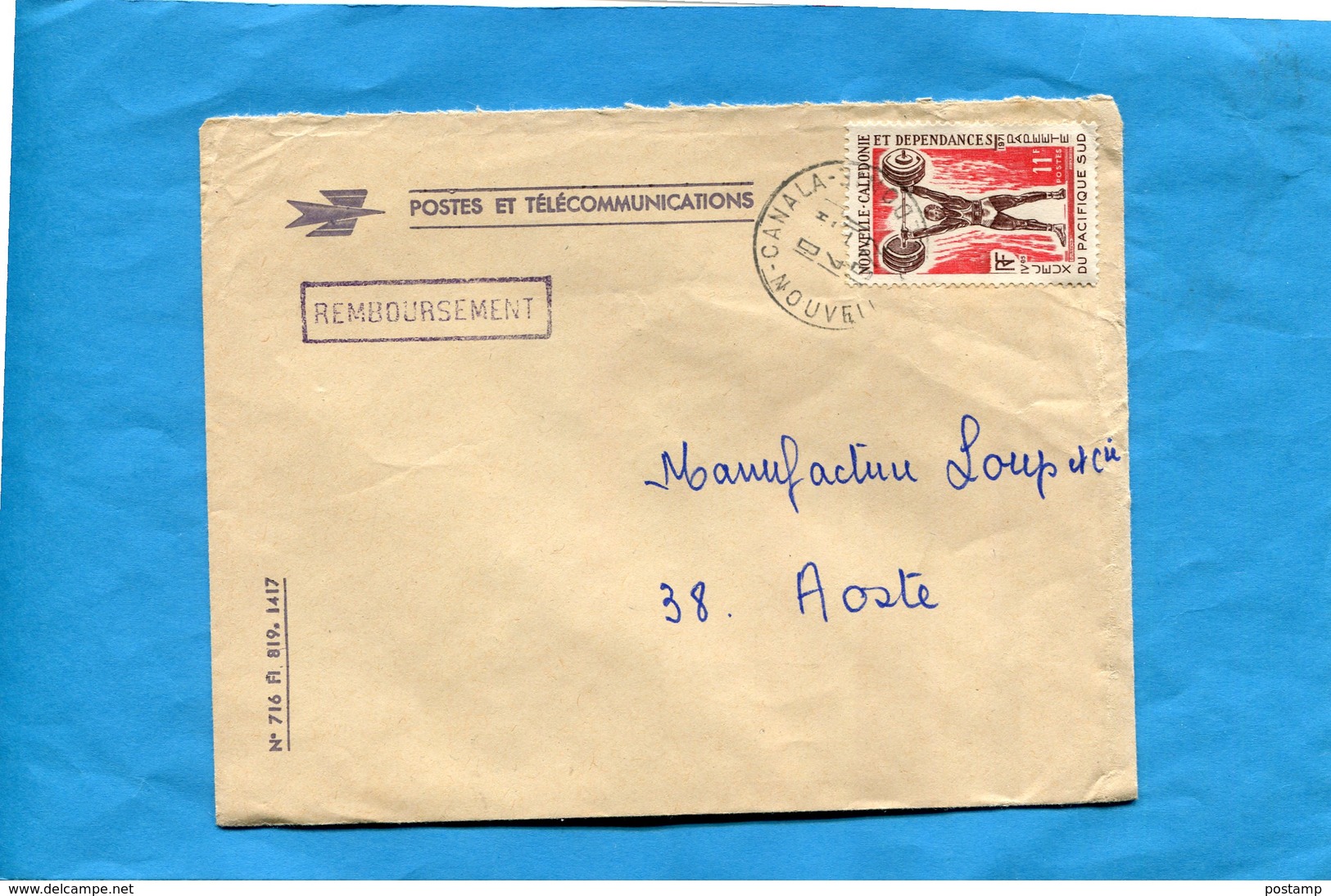 Marcophilie-lettre-NLLE Calédonie-pour Françe-cad-Canala1972 - Stamps-N°375-sports-haltérophilie - Covers & Documents