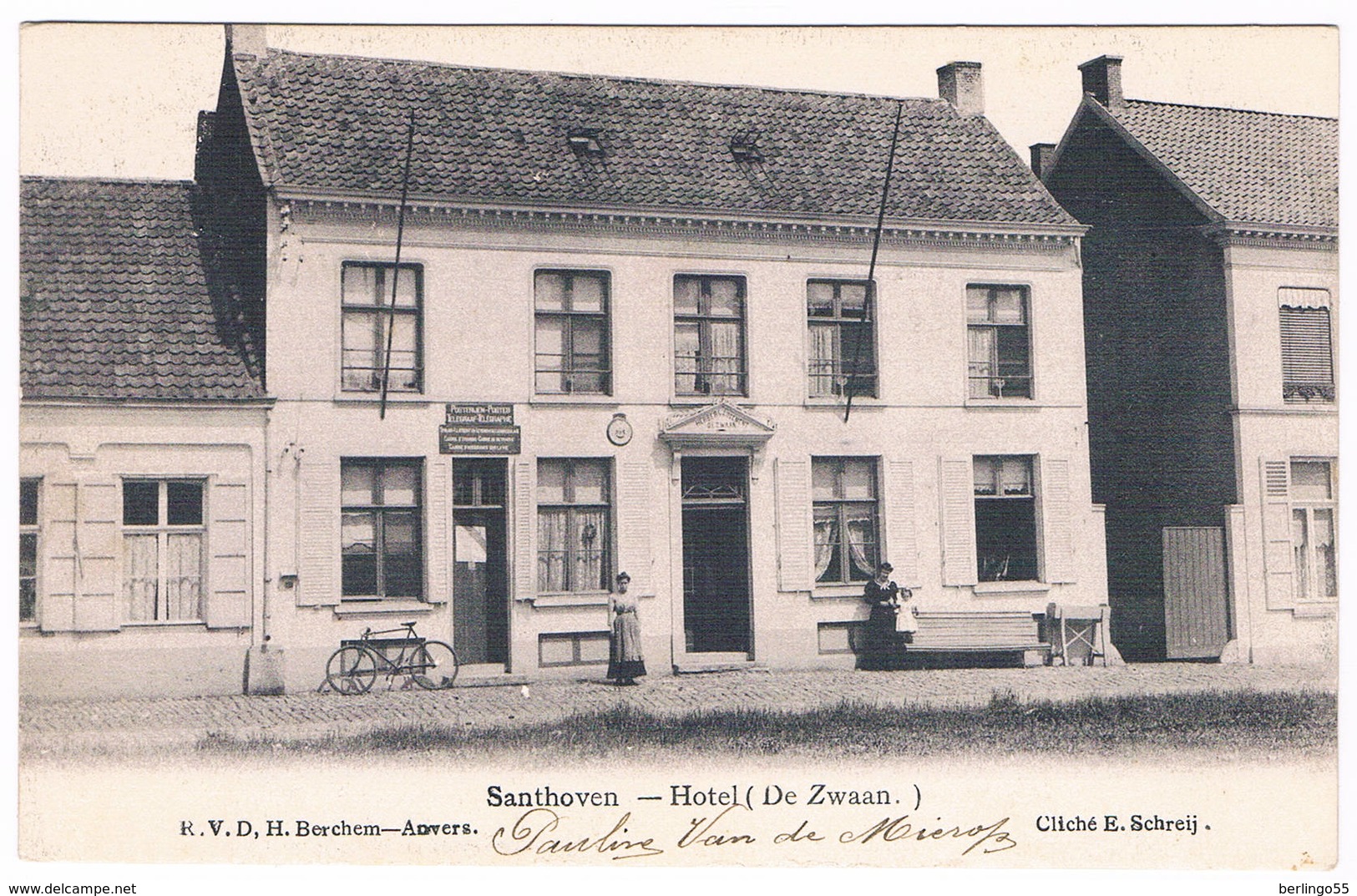 Santhoven - Hotel (De Zwaan) 1907  (Geanimeerd) - Zandhoven