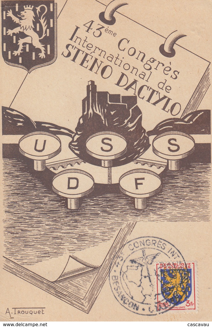 Carte    FRANCE   43éme   Congrés   International  De   STENO  DACTYLO     BESANCON   1953 - Cachets Commémoratifs