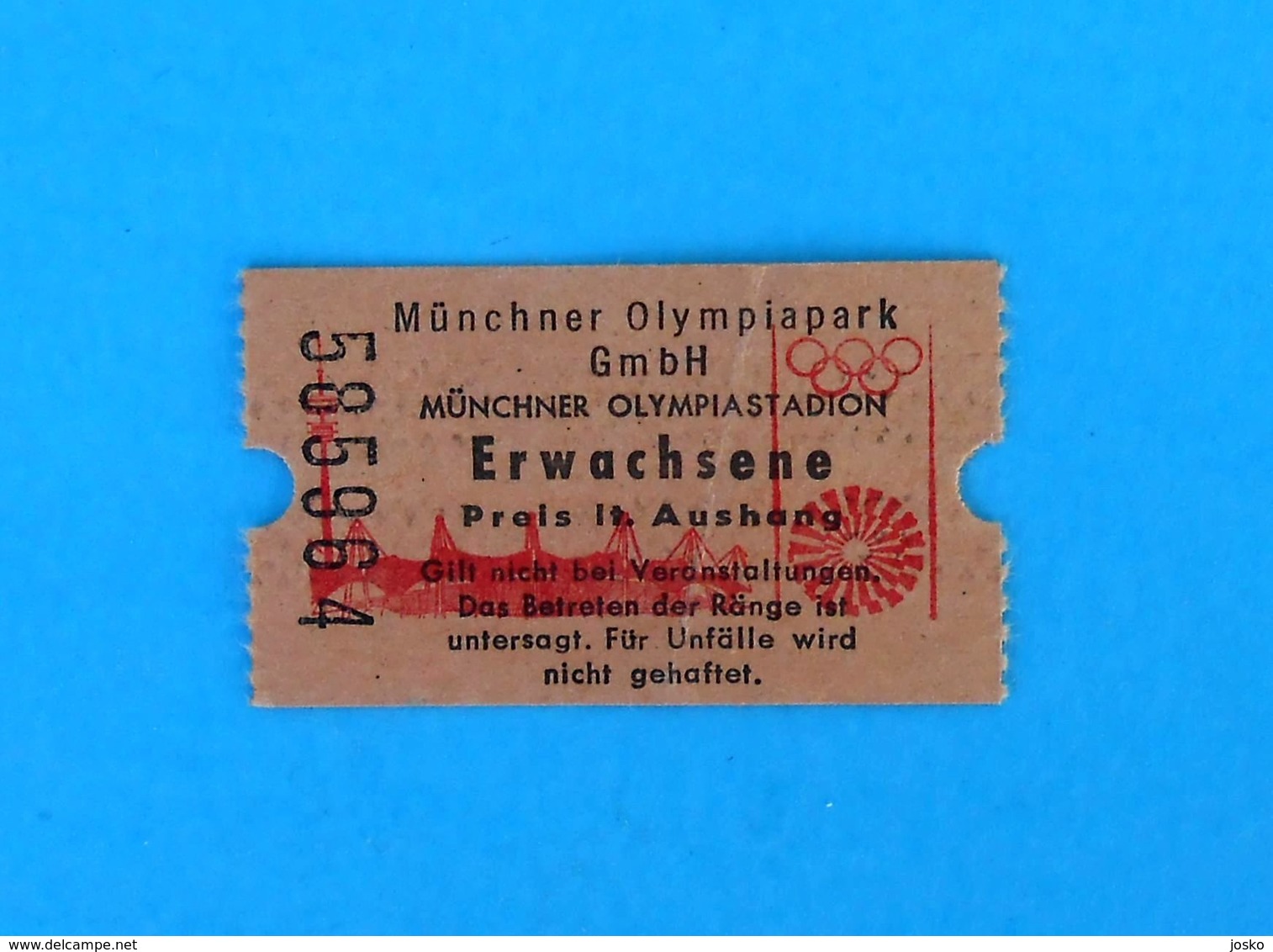 OLYMPIC PARK MUNICH Vintage Ticket * Olympic Games Munchen 1972. Olympia Olympiade Olympische Spiele Germany 72 Olympiad - Tickets - Vouchers