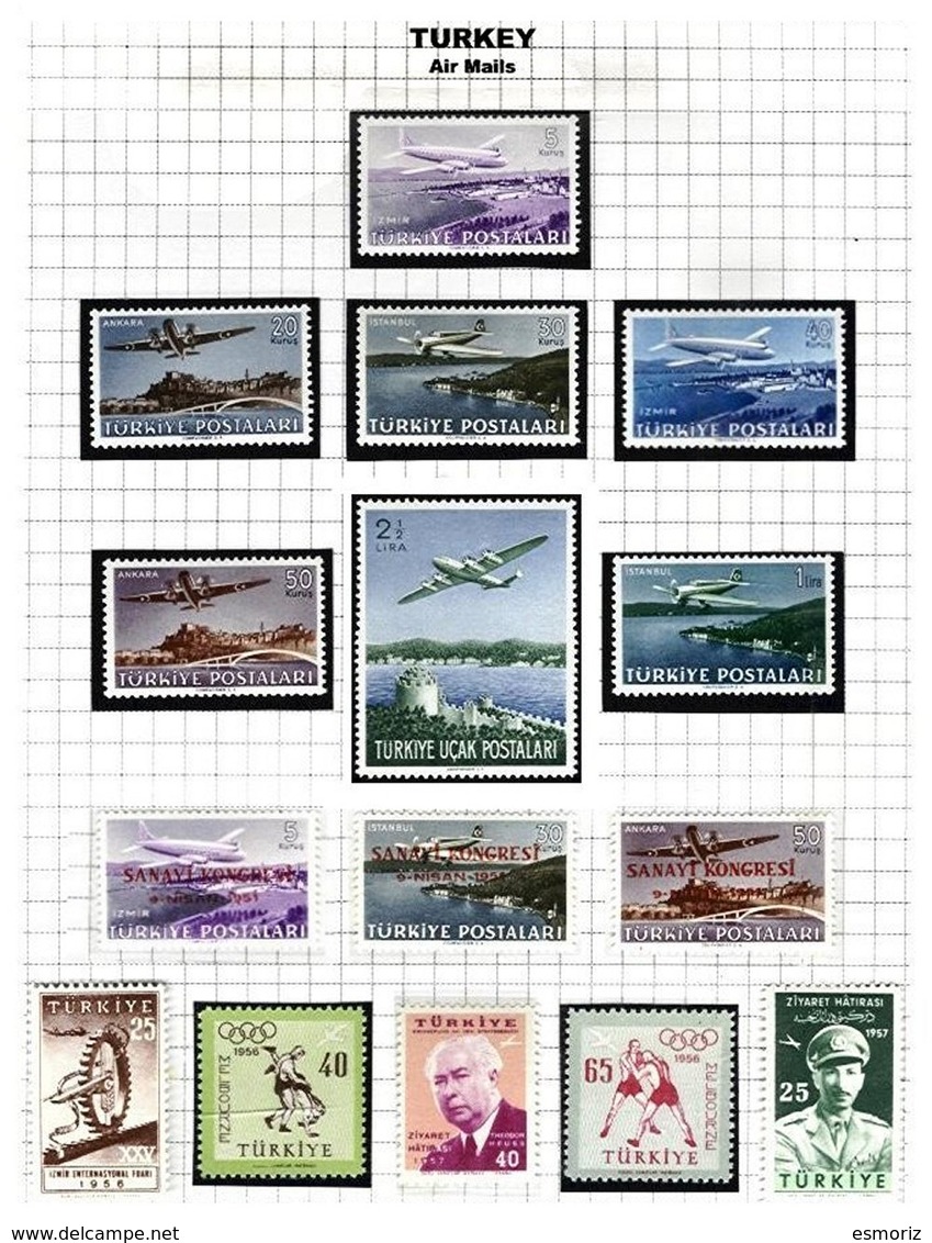 TURKEY, Discount Sale, Airmails, Yv 12/18, 22/24, 34/38, */** MLH/MNH, F/VF, Cat. &euro; 52 - Luftpost