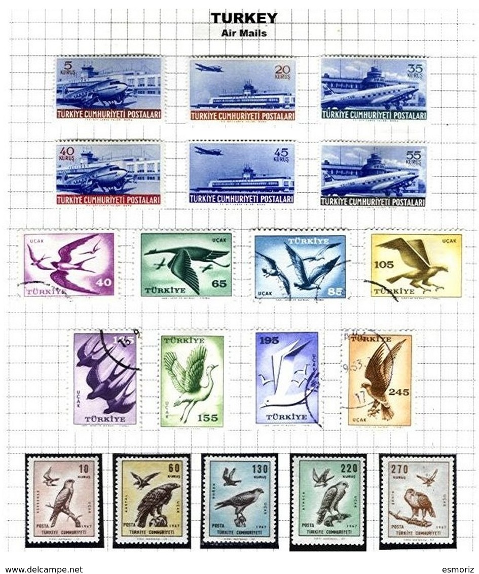 TURKEY, Discount Sale, Airmails, Yv 28/33, 39/51, */o M/U, F/VF, Cat. &euro; 32 - Poste Aérienne