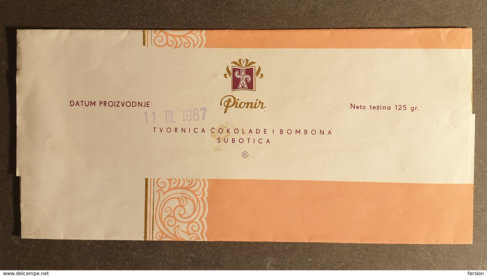 1967 Yugoslavia Serbia SUBOTICA Pionir - LABEL VIGNETTE Paper Package CHOCOLATE Rice - Chocolate